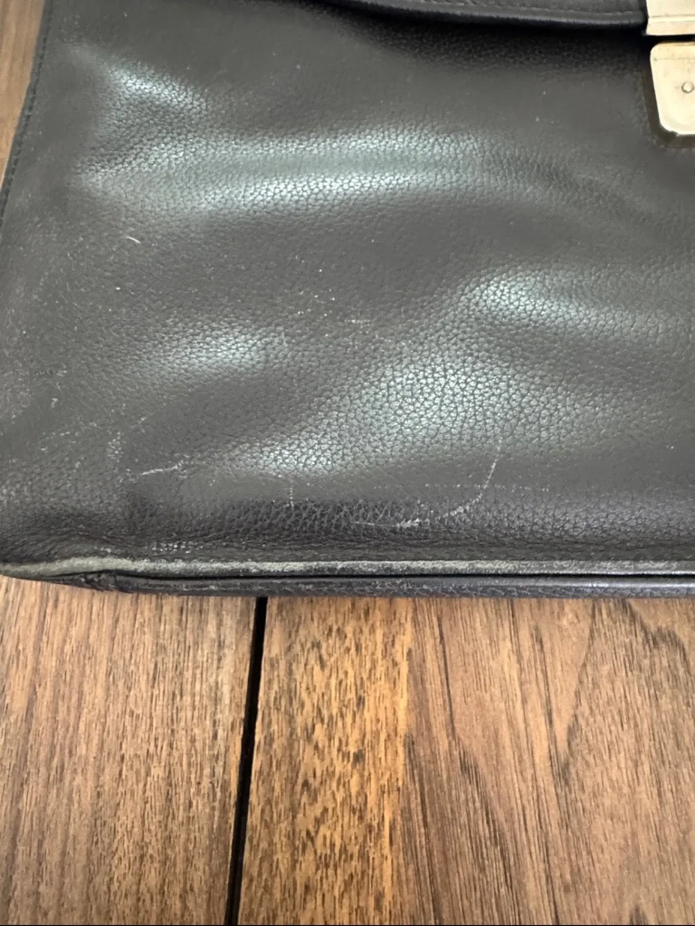 Longchamp Black Leather Briefcase with Silver Lock